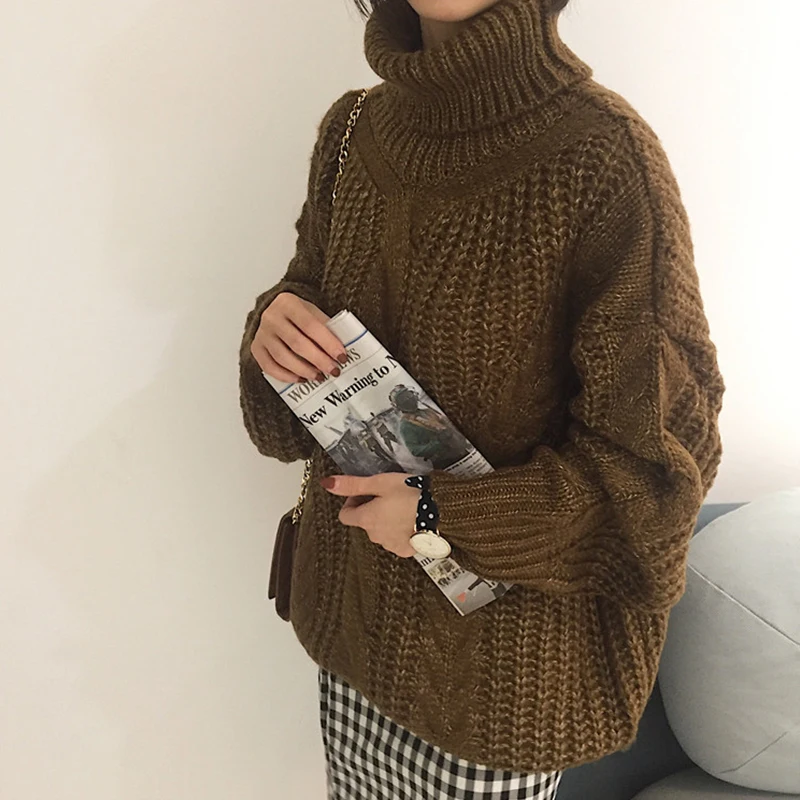 Осенне-зимний Новый Модный женский толстый вязаный свитер удобный базовый