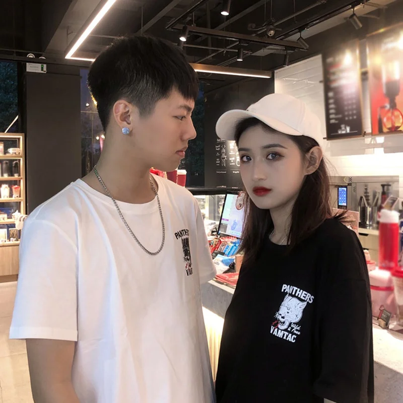 Женская стильная свободная футболка с круглым вырезом и принтом головы тигра