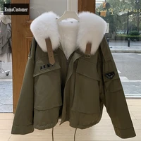winter new rabbit fur liner fox fur collar parka korean loose fur coat womens elegant batwing sleeve straight casual jackets