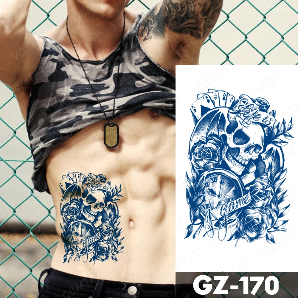 

Juice Ink Lasting Waterproof Tattoo Sticker Tiger Wolf Skull Clock Anchor Flash Full Tattoos Arm Body Art Fake Tatto Men Women