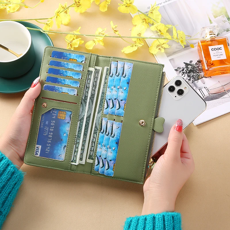 

New Simplicity PU Leather Women`s Wallet Long Zipper Coin Purses Design Clutch Wallet Female Money Credit Card Holder Wrist Bag