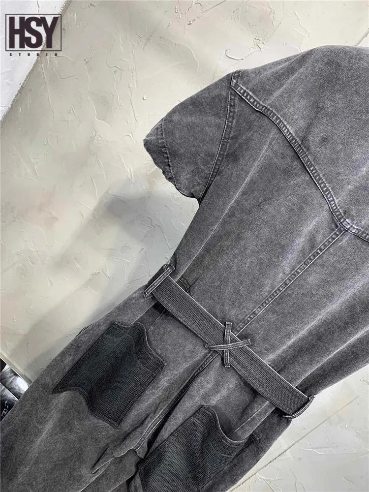 【HSY studo】2019 новый осенний женский комбинезон с карманами пояс в стиле пэтчворк