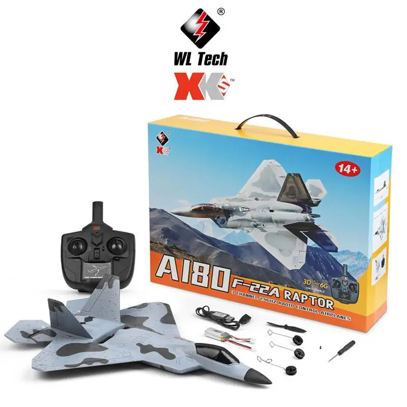 

Xk A180 F22 трехканальная камера 3D / 6G гироскоп фиксированное крыло модель планера игрушка 3CH 2,4G пульт дистанционного управления имитирует самол...
