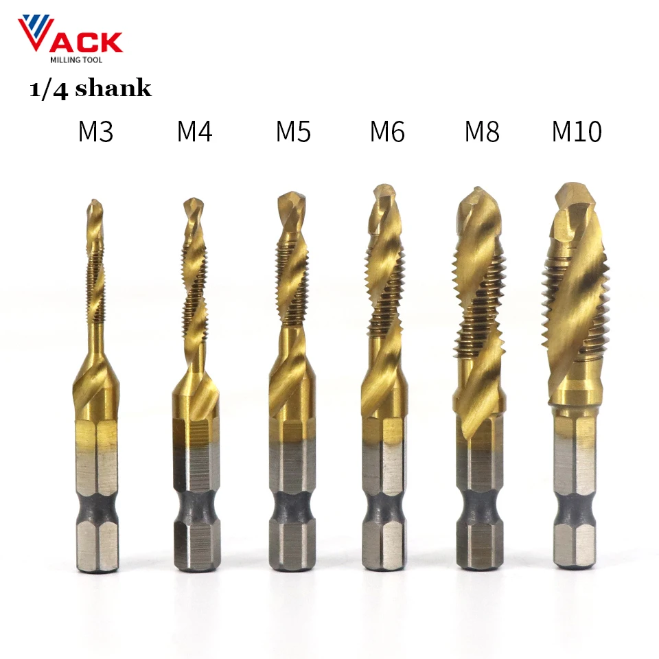 

VACK 1/4" Hex Shank HSS Screw Tap Drill Bits Hss Taps Countersink Set Composite Tap Drills M3 M4 M5 M6 M8 M10 Woodworking Tools