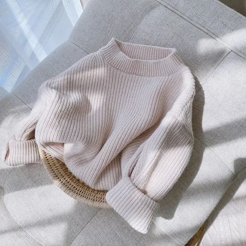 Свитера для маленьких мальчиков и девочек, теплые плотные вязаные однотонные свитера с длинным рукавом для сна, одежда на осень и зиму