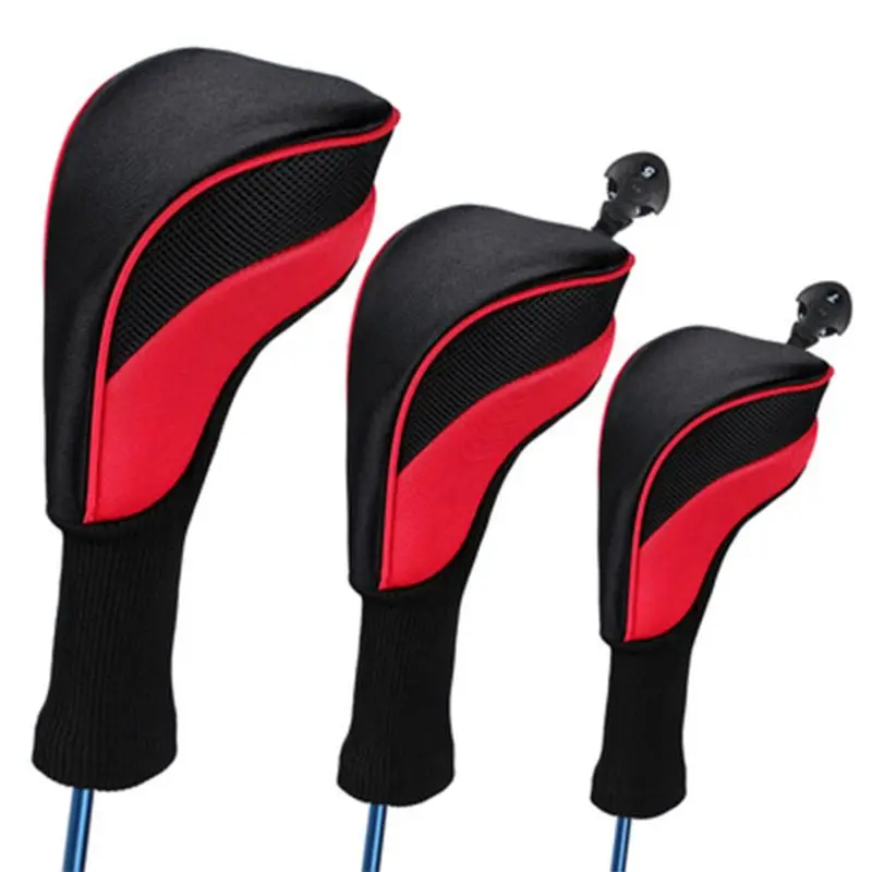 

3 Pcs High Elastic Breathable Golf Club Head Covers Long Neck Interchangeable
