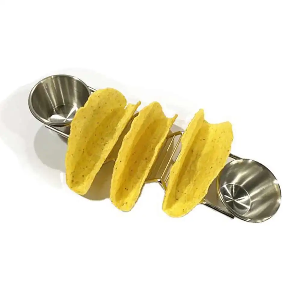 

1Pc Convenient And Stylish Stainless Steel Burrito Tacoholder Rack Pancake Rack with Two Side Cups for Shop Home Party