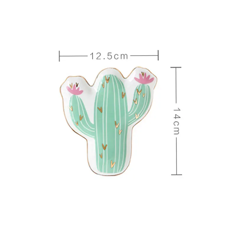 green cactus Маленькая ручная керамическая тарелка с фламинго, КАКТУСОМ, ананасом, тарелкой, декоративное украшение, брелок, тарелка, ожерелье для хранения, туалетный столик, лоток - Цвет: green cactus