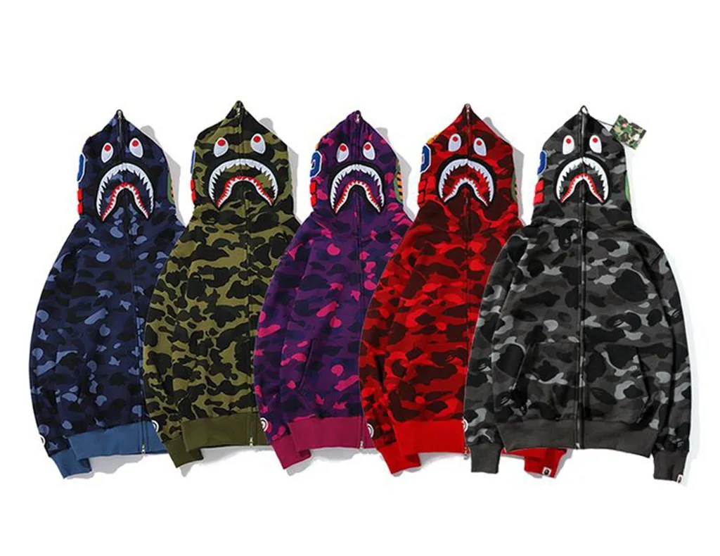 

Hoodies Winter Camouflage Men Sweatshirt Youth Bape Shark Casual Hooded Coat Tracksuit Couple Clothing Lounge Wear