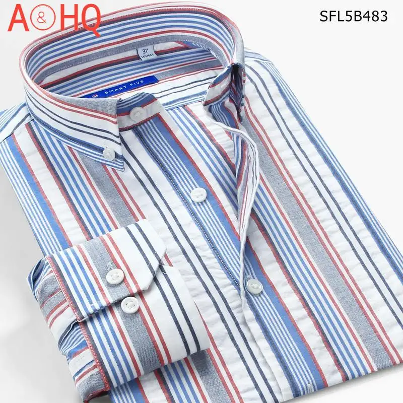 

Smart Five Men Shirt Patterns Striped Shirts Long Sleeve Cotton New Style Summer Camisa Masculina Brand Clothing