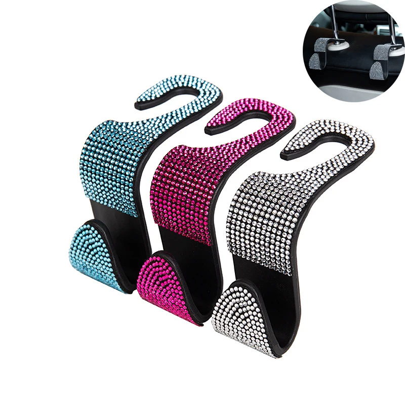 

2Pcs Universal Car Seat Back Hook Rhinestones Hanger Auto Back Headrest Mount Storage Holder Car Interior Accessories