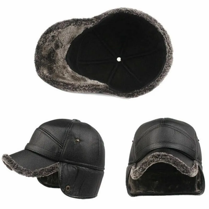 

Plush Leather Baseball Cap Bomber Hats With Ear Flaps Warm For Mens Thick Winter Caps Plush Fur Baseball Cap Leather Windpr O6K3