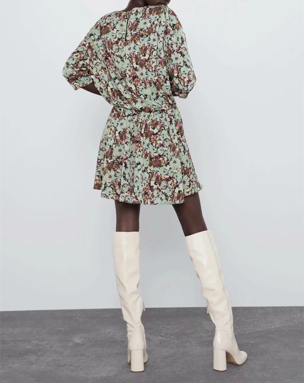 elegant short party dress streetwear casual a line pleated vintage floral dress female o-neck autumn mini dress vestidos