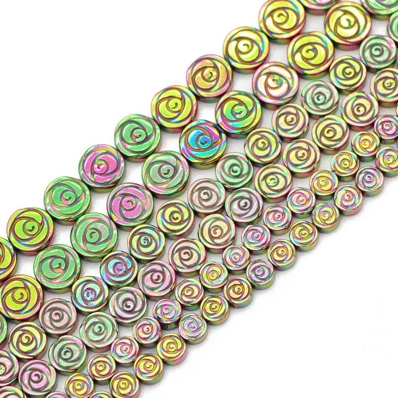 

New Green Rose Flower Shape Hematite Natural Stone 6/8/10MM Spacers Loose Beads For Jewelry Making Diy Bracelets Accessories