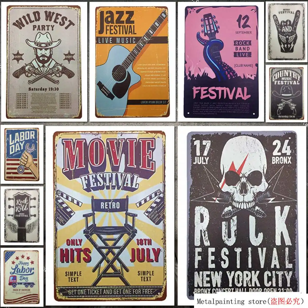 Металлическая винтажная жестяная вывеска Декор-рок фестиваль для кино дом Бар