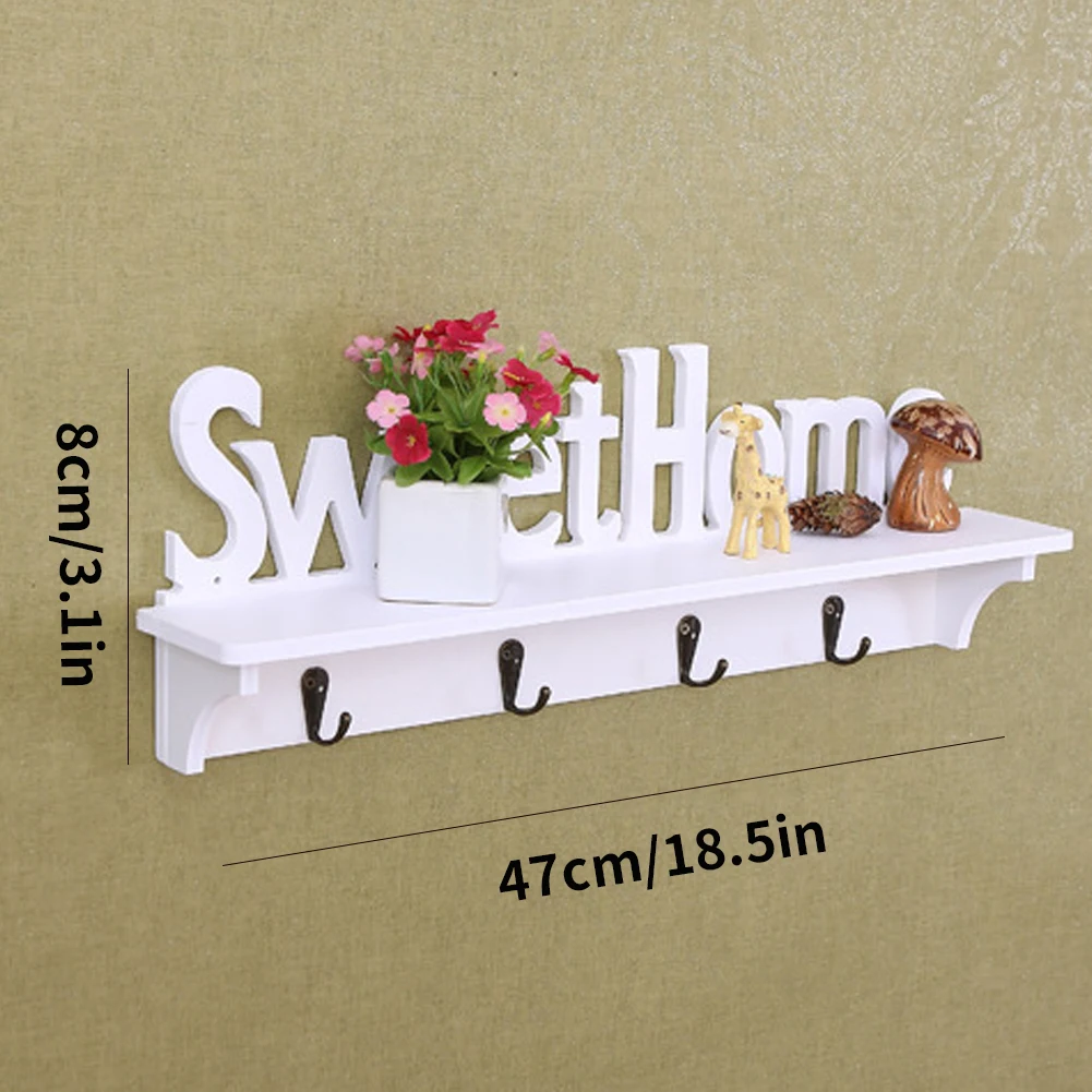 

Wall Shelf Display Wooden Hanging Coat Rack With Hook Wall Decor White English Alphabet Floating Shelves Storage Goods 1 Set