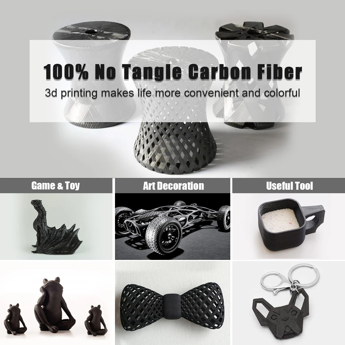 Нить PLA из углеродного волокна 3D FDM принтер аналогичная металлическая текстура 1