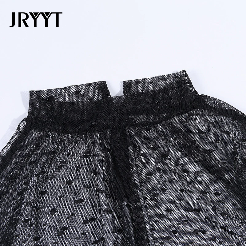JRYYT сексуальные сетчатые блузки в горошек женские прозрачные с длинным рукавом