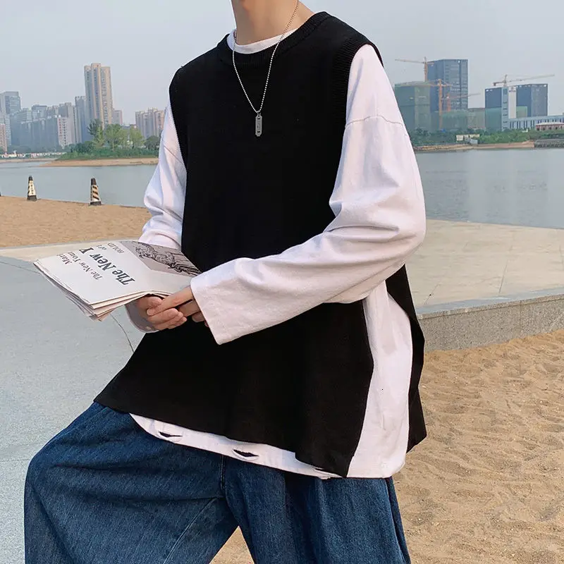 Осенний корейский свитер жилет мужской Модный повседневный вязаный пуловер с