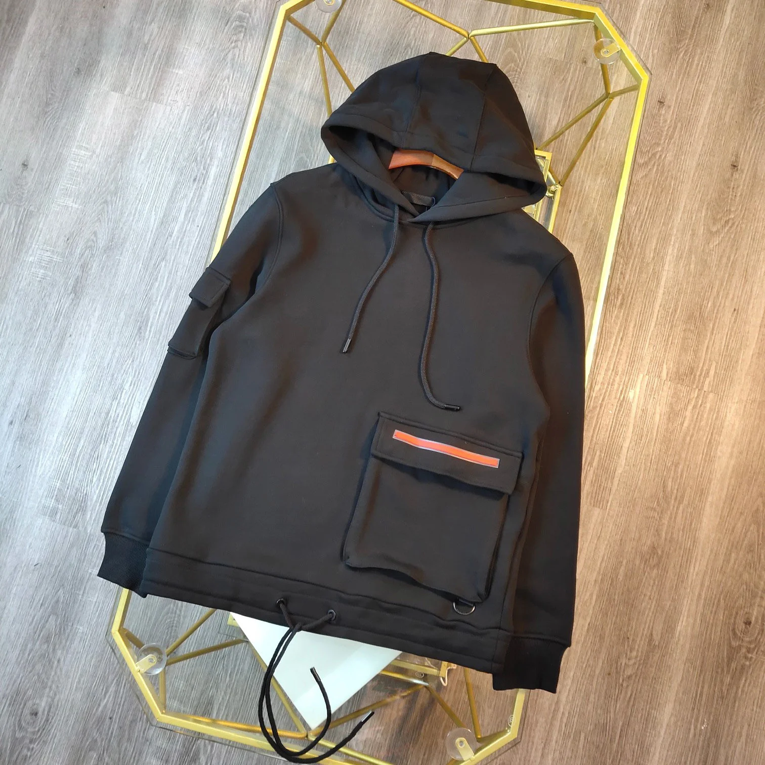 

Мужская толстовка с капюшоном, Осенний пуловер из чистого хлопка с объемным большим карманом, уличный Повседневный стиль свободного кроя д...