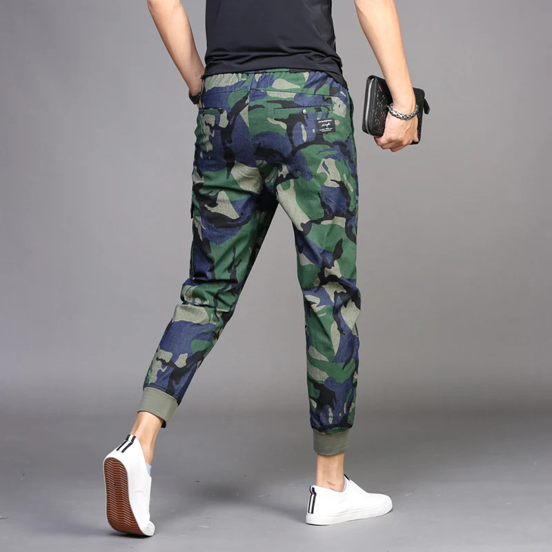 Summer Lightweight Camouflage Jeans Men Fashion Army Green Ankle-Length Denim Trousers Casual Streetwear Cotton Cargo Pants