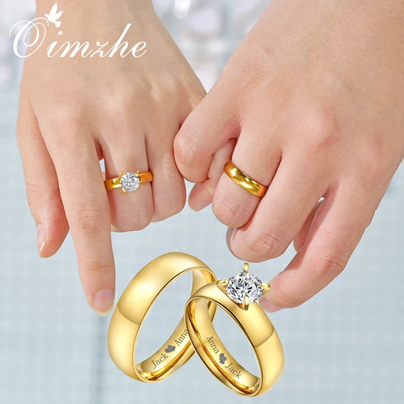 Oimzhe Bling кубический циркон свадебные кольца для пары Золото Титан Нержавеющая