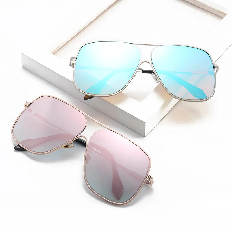 

BEYONDSTAR Fashion Blue Mirror Sunglasses Men 2021 New Trendy Square Sunglasses Double Bridge Style Shades UV400 Gafas G17088
