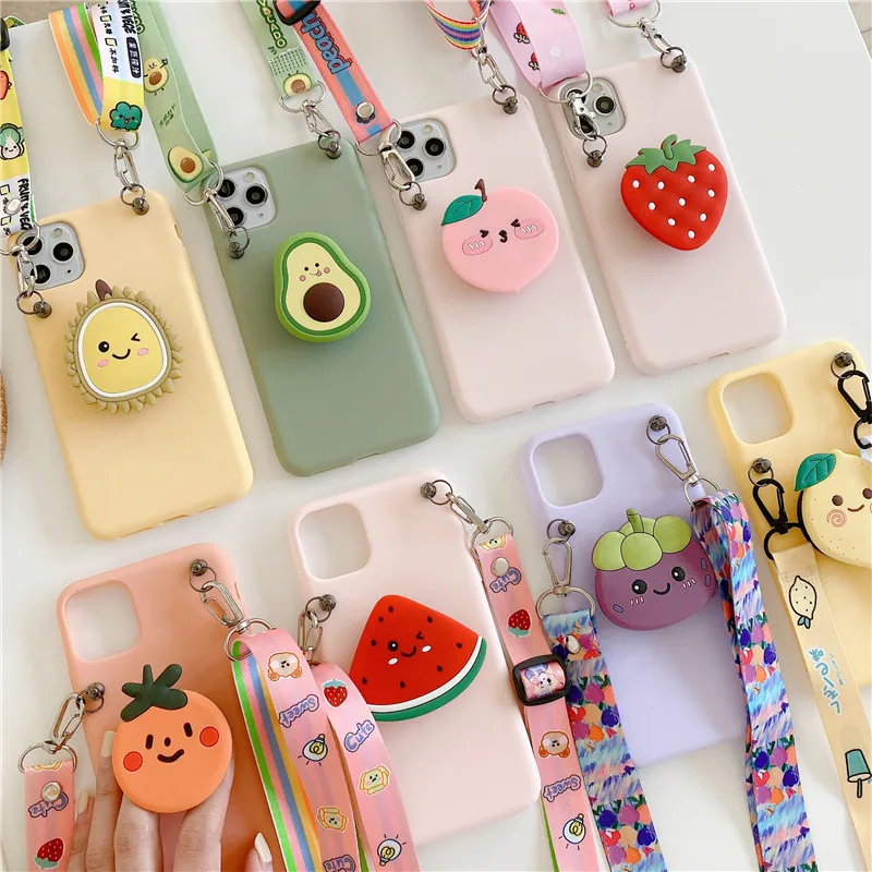 

3D Avocado Holder Stand Soft Phone Case for Samsung Galaxy S6 S7 Edge S8 S9 S10 Lite S10e S21 S20 FE Ultra Plus lanyard Cover