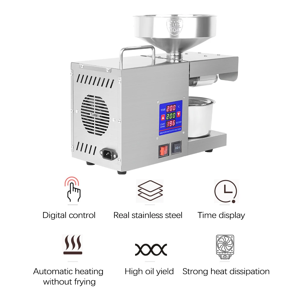 

LTP333 610W Oil Press Machine with Digital Display 0~300℃ Temperature Control Suitable for Soybean Peanut Rapeseed Olive Flax