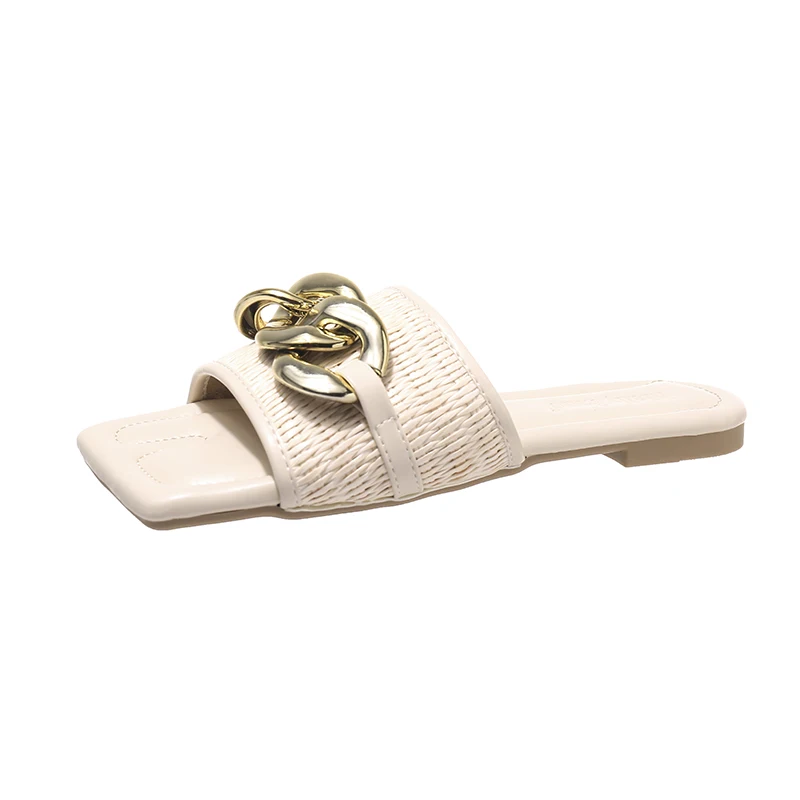 

Female Shoes Rivet Slippers Women Summer Slides Loafers Fashion 2021 Flat Luxury Beach Metal Decoration PU Basic Rubber Shoes Wo
