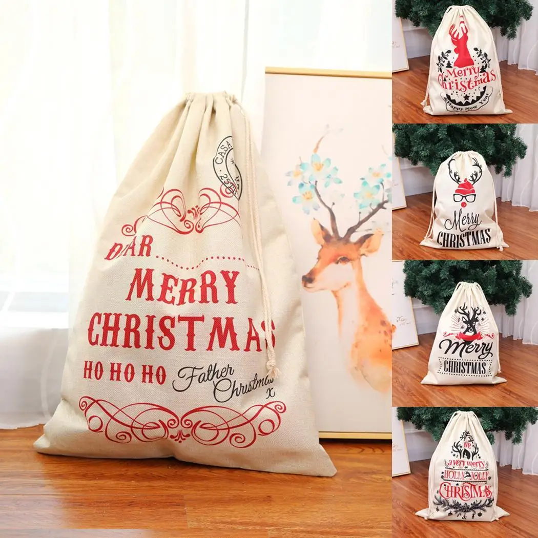 Большой Рождественский Подарочный мешок многократного использования холщовые
