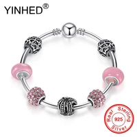 yinhed hot selling original 925 silver crystal charms bracelet for women jewelry making diy beads fit pan bangle bracelet zb046