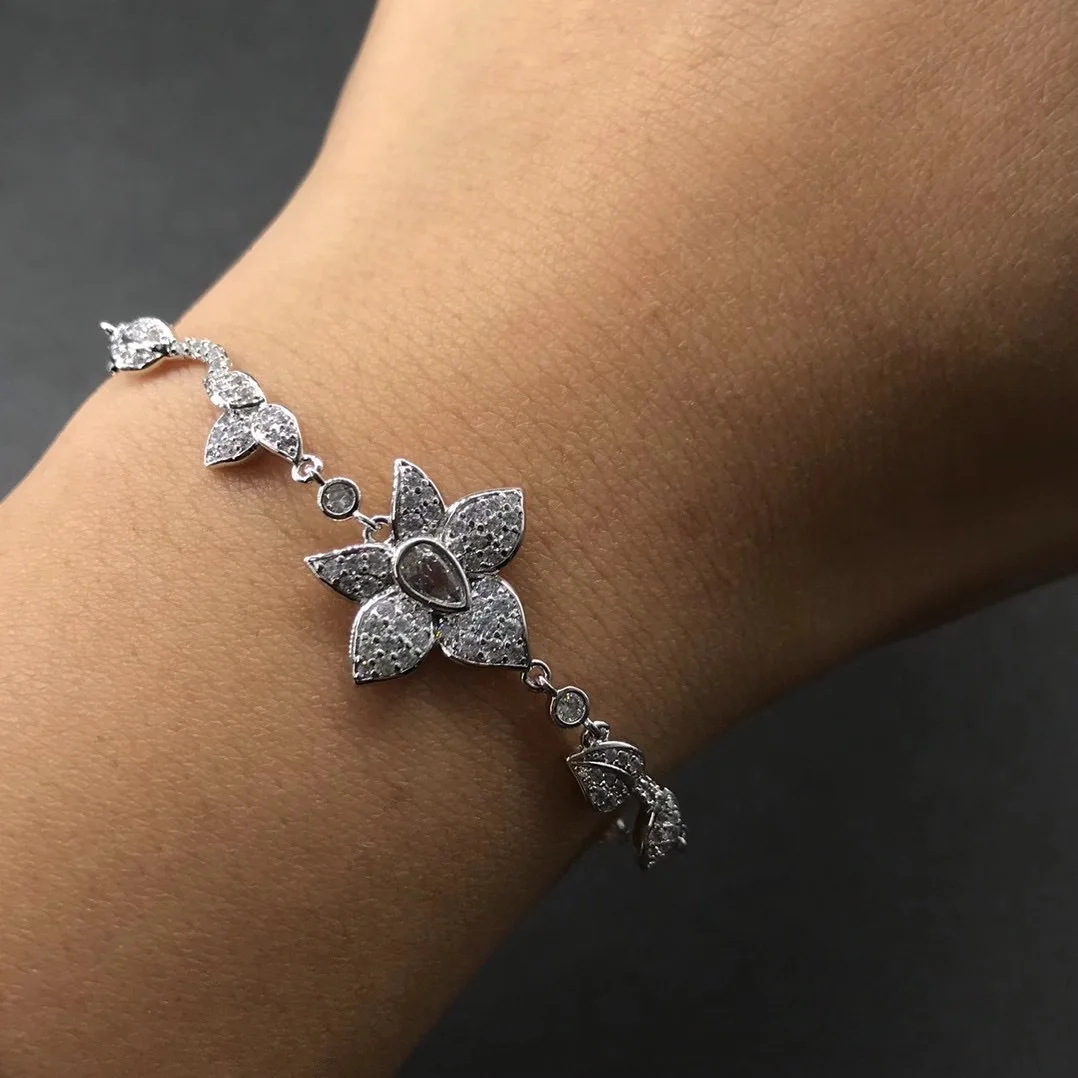 

UMGODLY Fashion S925 Sterling Silver Bracelet Flowers Adjustable Bracelets December New Noel Series Christmas Women Jewelry Gift