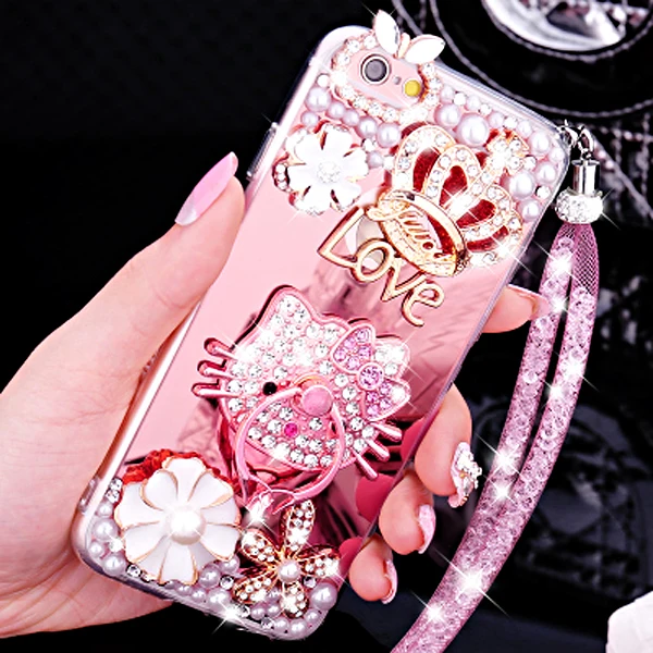 

Luxury Case for Honor 9A 8S 8A Prime 9 10 20 Lite 10i 20s 8C 8X 7A 7S 7C Pro 7X 30 30s Plating Soft Mirror Cover lanyard tassel