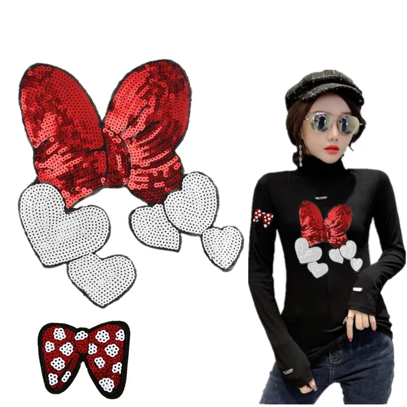 Блестки нашивки на заказ бант сердце сделай сам с ним женская одежда аксессуары