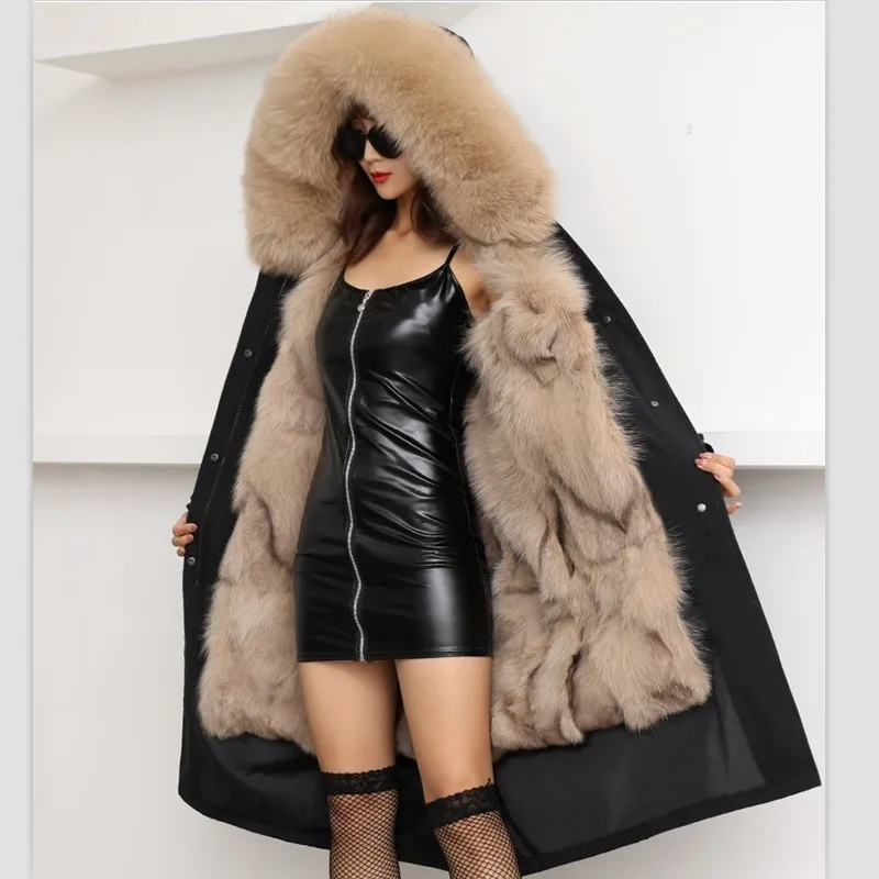 Парка женская со съемным натуральным лисьим мехом пальто с воротником из