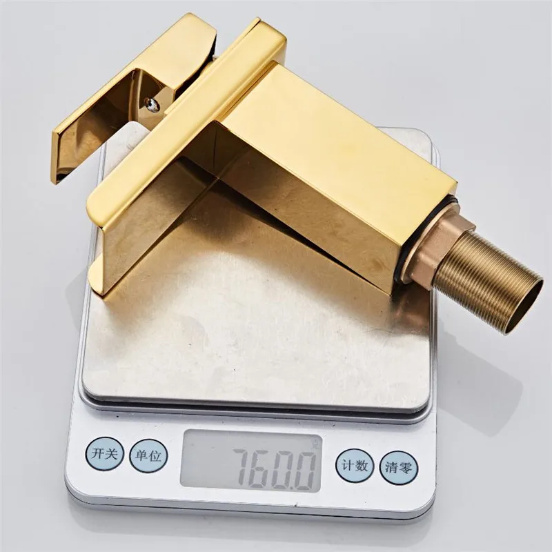 New Arrival Crane Gold color Waterfall Faucet Sink Mixer Tap Vanity Hot Cold Water Bathroom Faucets Single Handle Basin | Обустройство