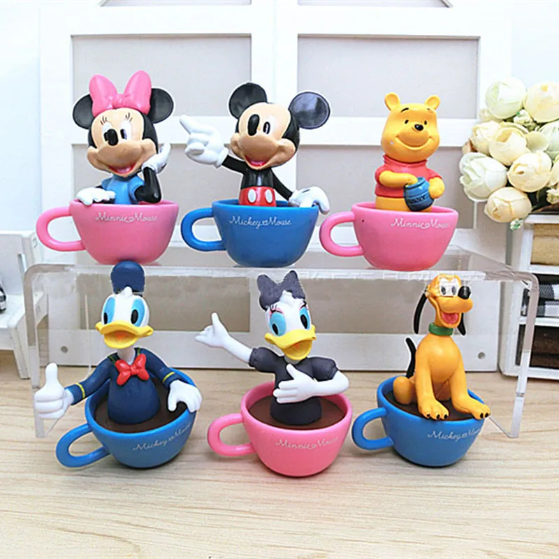 6pcs Детская Пижама с Микки Маусом и Минни-Маус Мышь Фигурки игрушки куклы с Микки Маусом Минни-Маус Гуфи ПВХ Торт украшения для детей Рождественский подарок 6 шт./компл - Цвет: 6pcs