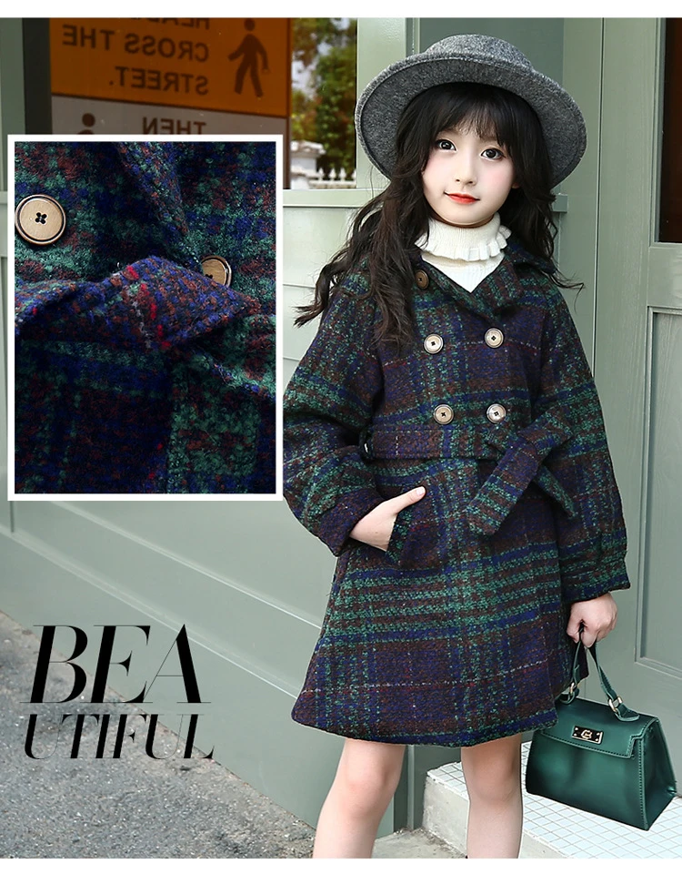 

yymChildren Long Coats Autumn Winter Thick Outwear Wool Jackets Girl Woolen Coat Fashion Winter Teenage Warm Jacke Wind Cloak