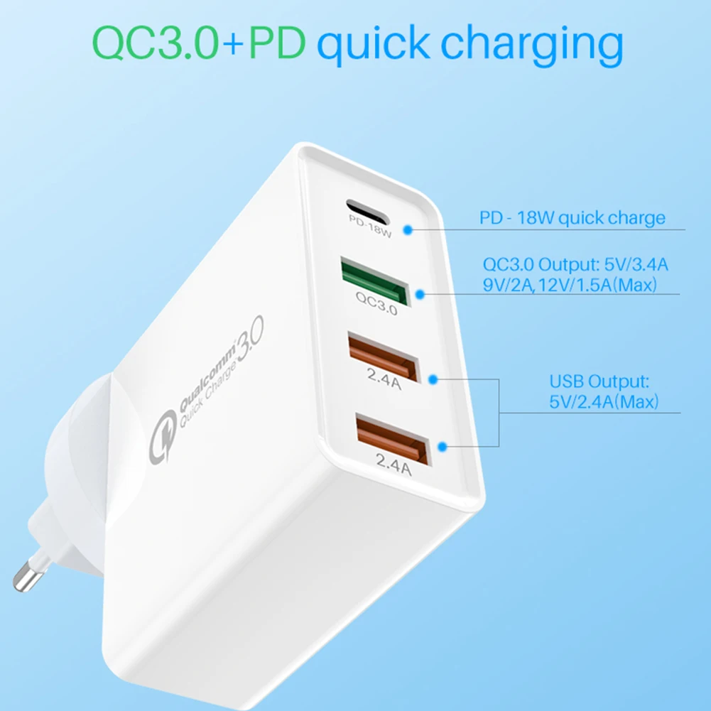 Зарядное устройство с 4 портами для быстрой зарядки QC3.0 | Электроника