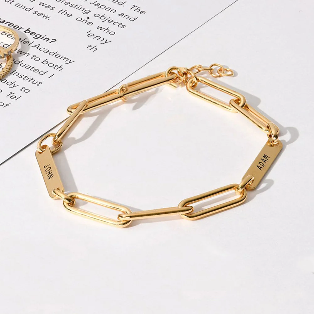 

HUHUI Custom 1-3 Names Bracelet Personalized Nameplate Stainless Steel Rectangular Chain Bracelet For Women Jewelry Best Gift