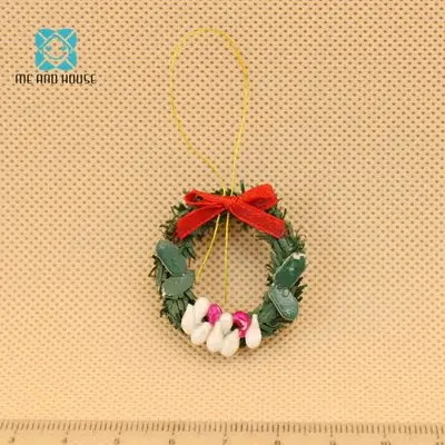 wreath 1:12 кукольный домик миниатюрный мини рождественская елка подарок коробка конфет цветной шар венок конфеты игрушка подарок на день рождения карманный крошечный мир - Цвет: wreath