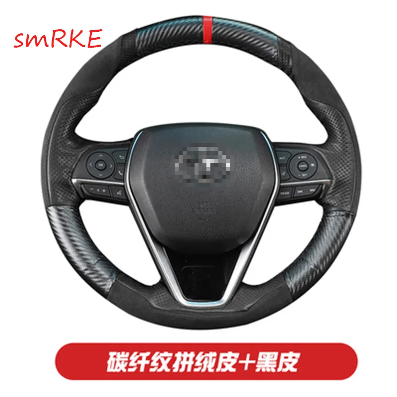 

For Toyota Camry 8th Avalon Hand Sewing Carbon Fiber Black Leather Suede Steering Wheel cover