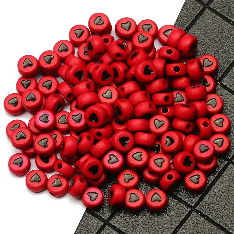 7 мм Красное сердце круглые акриловые бусины плоские свободные для изготовления
