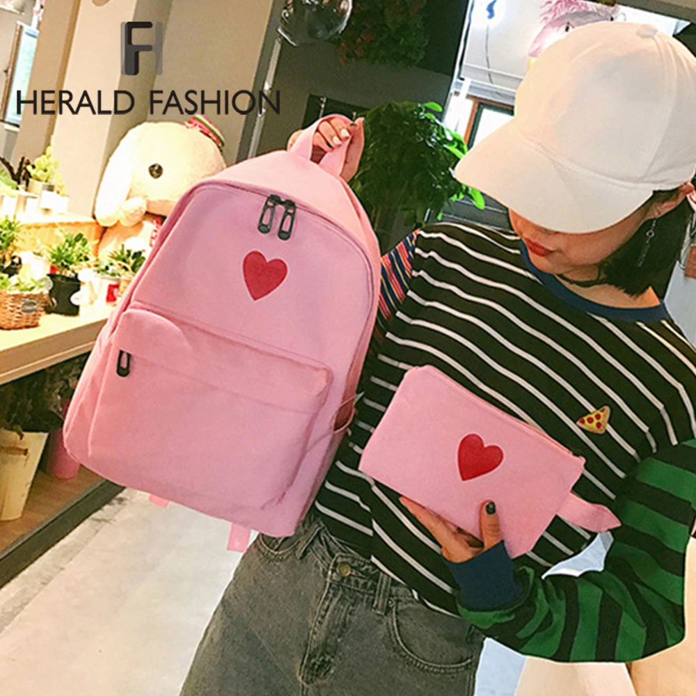 Herald Fashion 2 шт./компл. женский холщовый рюкзак с принтом Love Heart дорожная сумка для