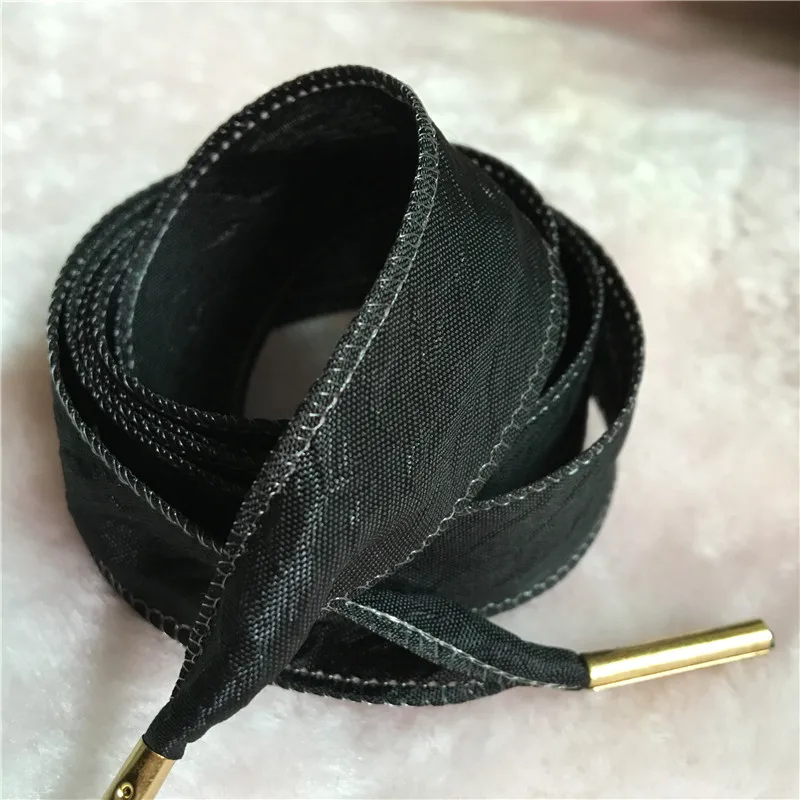 black 180 см/71 ''Различные плоские шнурки атласная лента шнурки женские шнурки подходят для белой обуви - Цвет: black