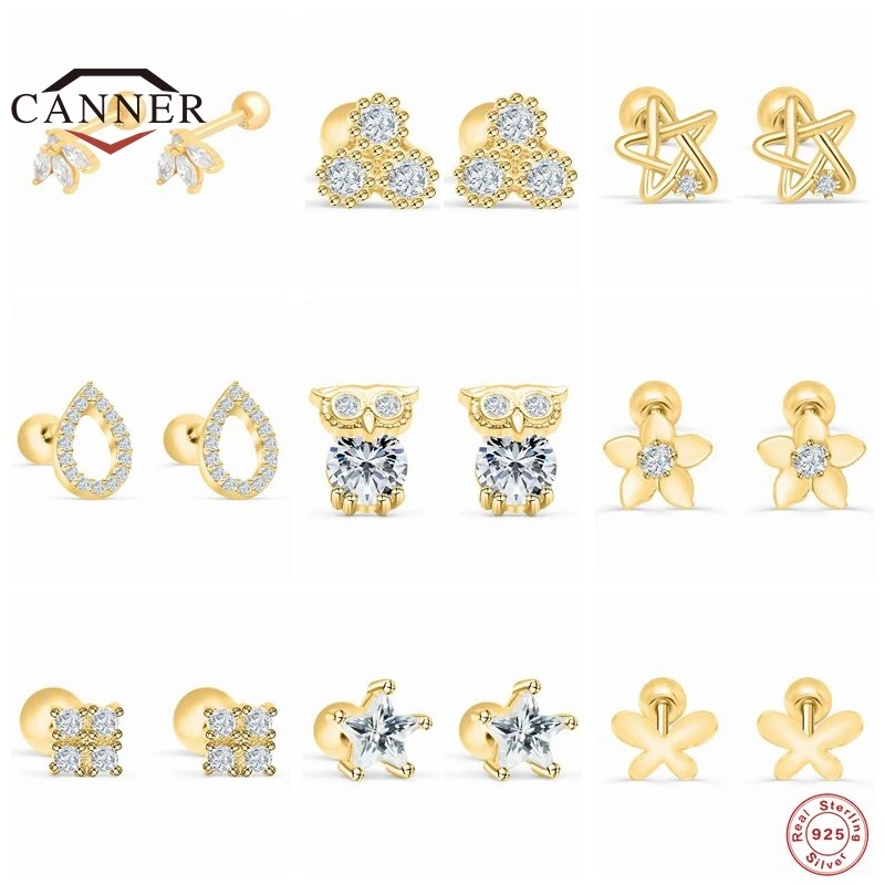 

CANNER 2 Pcs 925 Sterling Silver Zircon Stud Earrings for Women Piercing Thread Ear Studs Earring Jewelry Pendientes Kolczyki