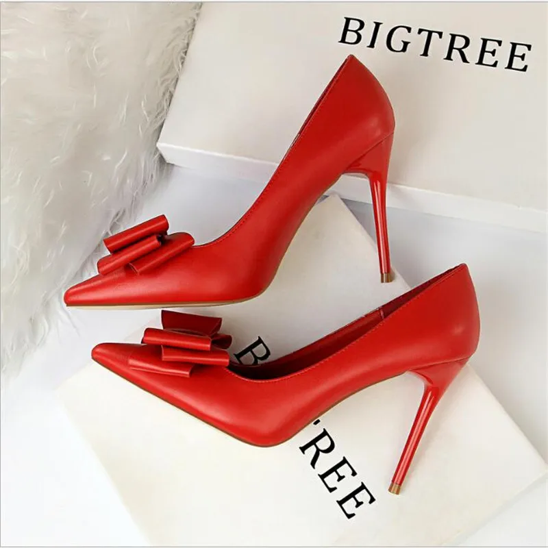 

Sweet Butterfly-knot Shallow High Heels Shoes New Arrival Pointed Toe Fashion Women Pumps Sexy Side Cut-Outs Women's Party Shoes