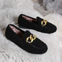 taomengsinew autumn and winter two color suede wool shoes solid color round head and velvet diamond shallow mouth flat shoes