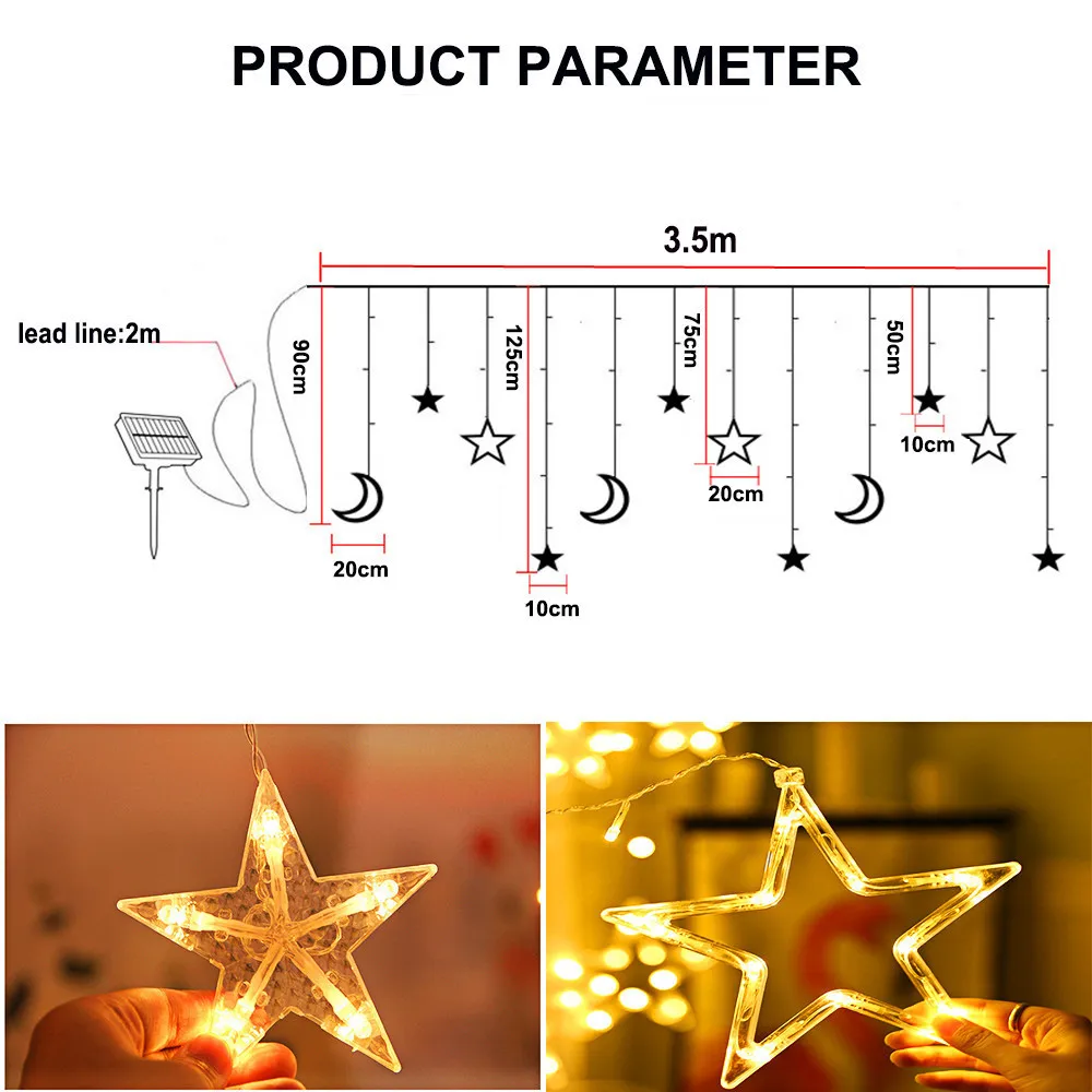 123LED солнечный светильник Фея Луна Звезды Шторы с пультом дистанционного